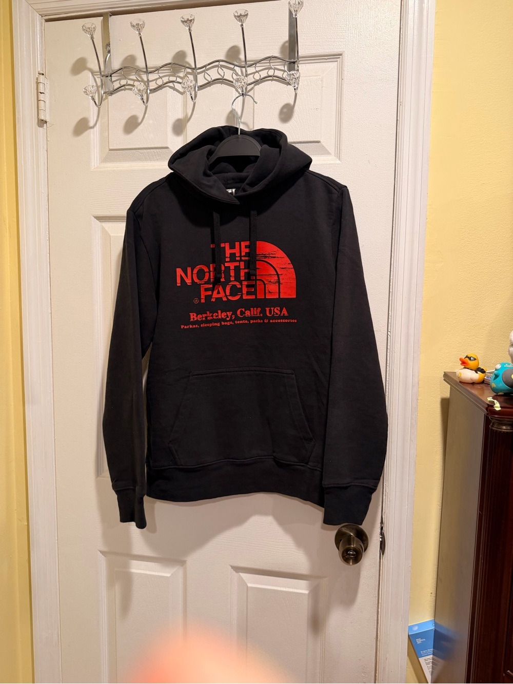 The North Face Men's Black Crewneck Hoodie with Red Logo